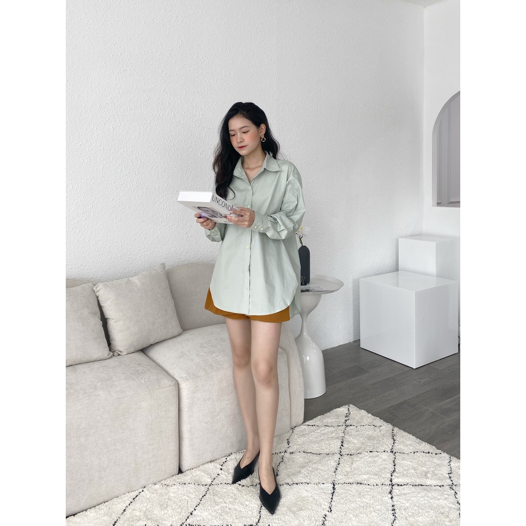 YU CHERRY | Áo sơmi basic nữ form oversize có thể mặc giấu quần Basic Cotton Shirt YA381