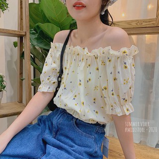 Áo Trễ vai hoa vàng