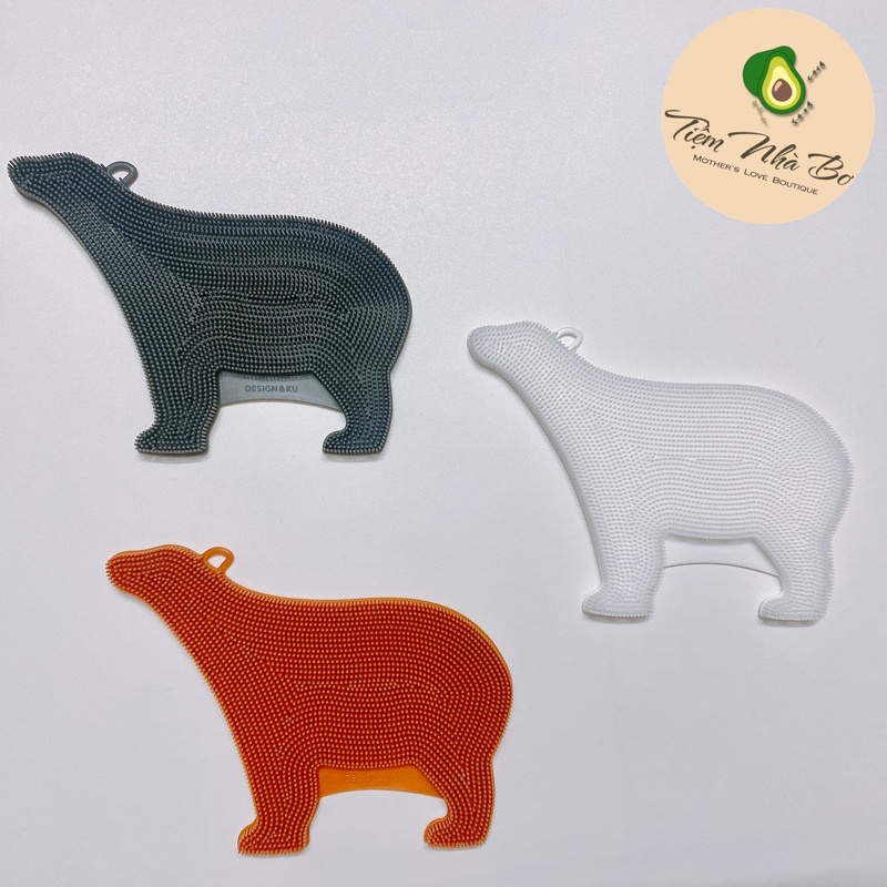 Miếng rửa dụng cụ ăn dặm cho bé Designnku hình gấu, đồ rửa chén bát cho bé