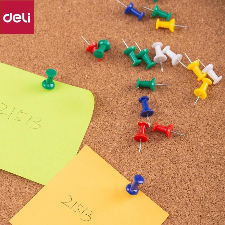 Ghim màu cắm bảng Deli, Đỏ, vàng, xanh, xanh lá, trắng - 35 cái/hộp, 2 hộp E0021 [Deli]