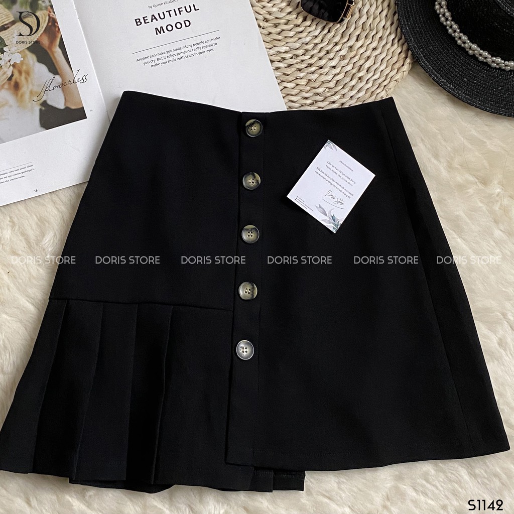Chân váy vát lệch có khuy DORIS S1142