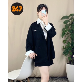 Áo Blazer Vest Nữ Khoác Ngoài Dài Tay Màu Đen,Túi Ngực Giả, Chữ Thêu EDM.CO 160819 Chất Dày Dặn Kiểu Dáng Trẻ Trung