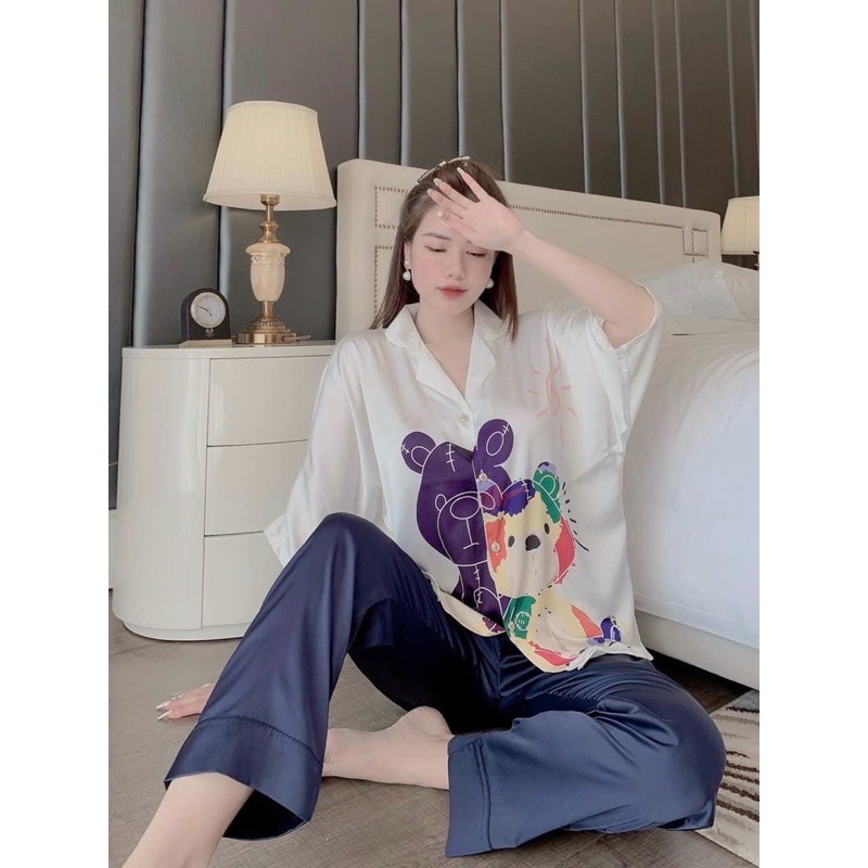 Bộ Đồ Ngủ Lụa Satin cao cấp loại 1,Mịn mát quần dài Áo cánh dơi