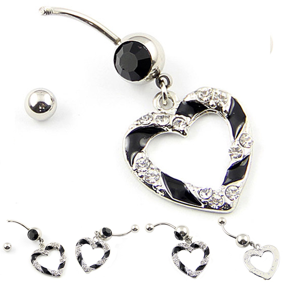 Khuyên rốn hình tim đính đá bằng thép y tế