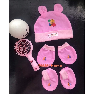 Bộ 3 - mũ, bao tay, bao chân cho bé sơ sinh dạng bo