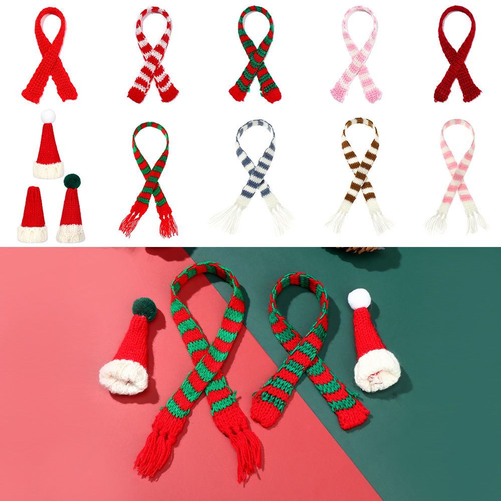 NIUYOU Doll Scarf Hat Kids Toys Miniature Clothes Knitted Scarves Handmade Material Mini Christmas Caps Dollhouse Accessories Xmas Ornament Lovely Gift