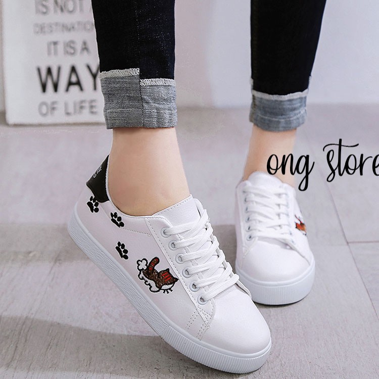 (freeship) Giày thêu hình mèo xinh xắn (mèo cạnh) | BigBuy360 - bigbuy360.vn
