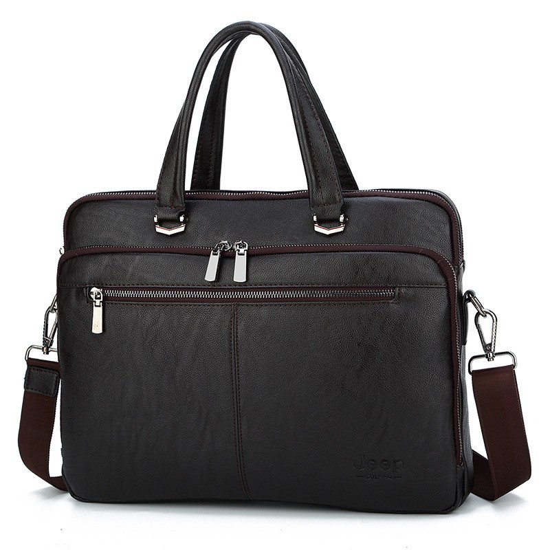 Túi xách cặp da đựng laptop công sở hiệu JEEP 38x29x5cm (Đen-Nâu Đen)