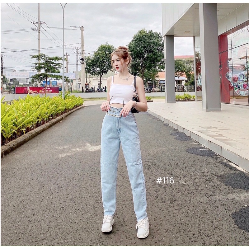 Quần Baggy Jean Nữ Bigsize 40kg Đến 80kg Lưng Cao Tua Khuy Gài Kiểu Hàng VNXK Ms116