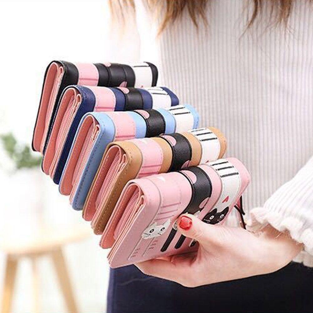 Ví Ngắn Đựng Thẻ Họa Tiết Mèo Hoạt Hình Dễ Thương Cho Nữ Giá Đỡ