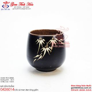 Cốc uống trà Cốc uống cafe men đen lòng gốm khắc tre