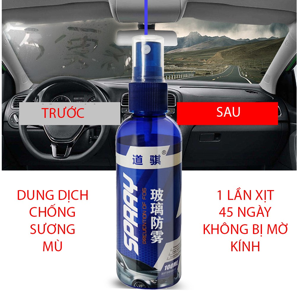 Dung dịch chống sương mù kính ô tô SPRAY chất phủ gương chiếu hậu, chất chống đọng nước sương mù - 100ML