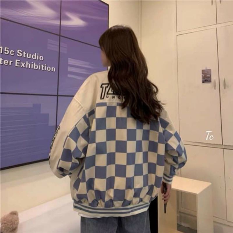 Áo Khoác Dù Nam Nữ Fom Rộng Áo Bomber Nữ In Hình Kẻ Caro Unisex Thời Trang Hót Hiện Nay.