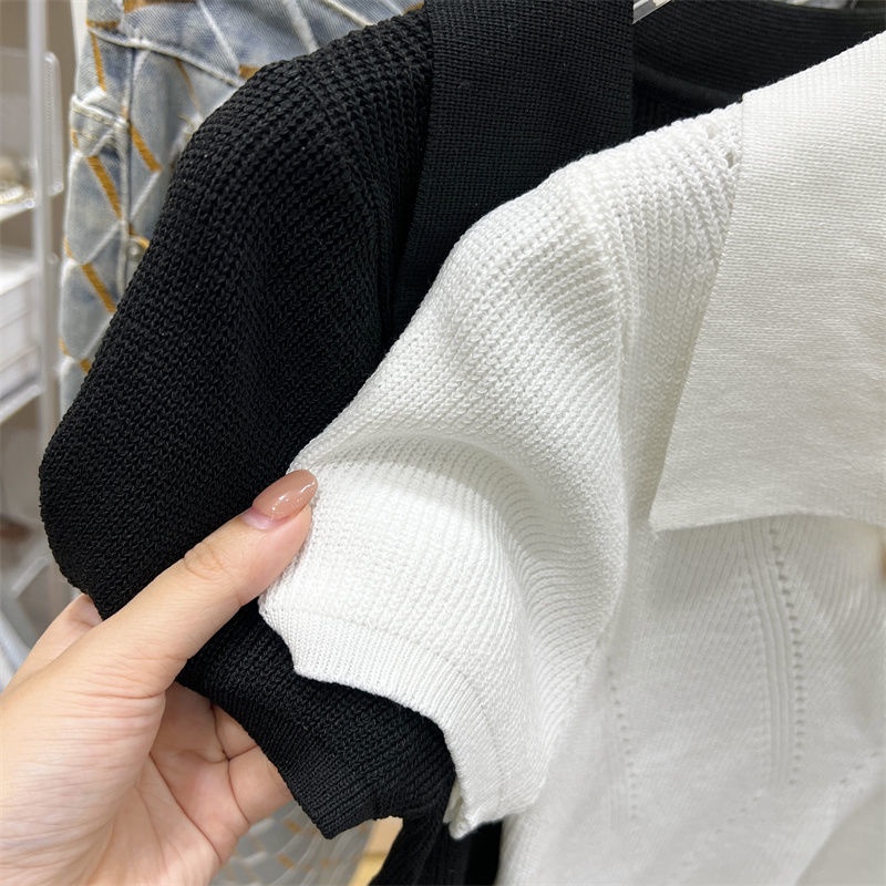 Áo Dệt Kim Khoét Lỗ Màu Sắc Trơn Phong Cách Âu Mỹ Cho Nữ