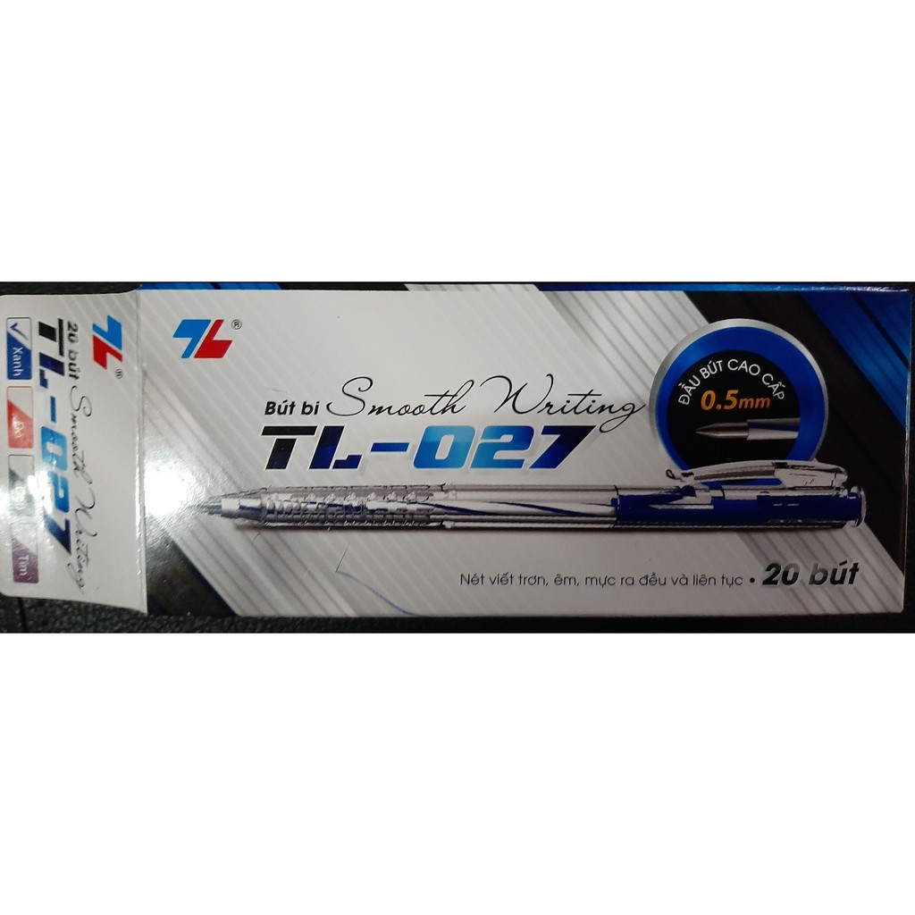 Hộp 20 chiếc bút bi Thiên Long TL - 027 (xanh - đỏ- đen) - ( Hàng Công ty)