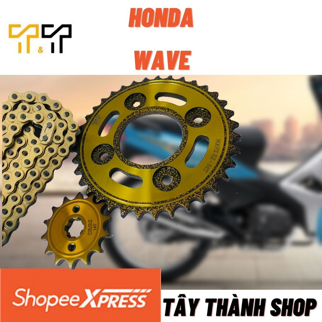 Nhông sên dĩa Wave/ Wave rs/ Alpha/ RSX màu vàng, sên 10 ly, Thép SCM. bảo hành 6 tháng 1 đổi 1-Tây Thành Shop