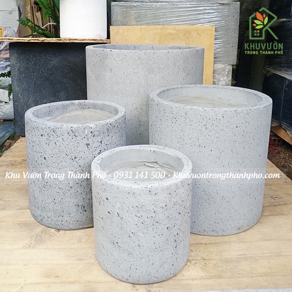 Chậu xi măng đá mài trụ tròn 40x40cm (hỏa tốc)