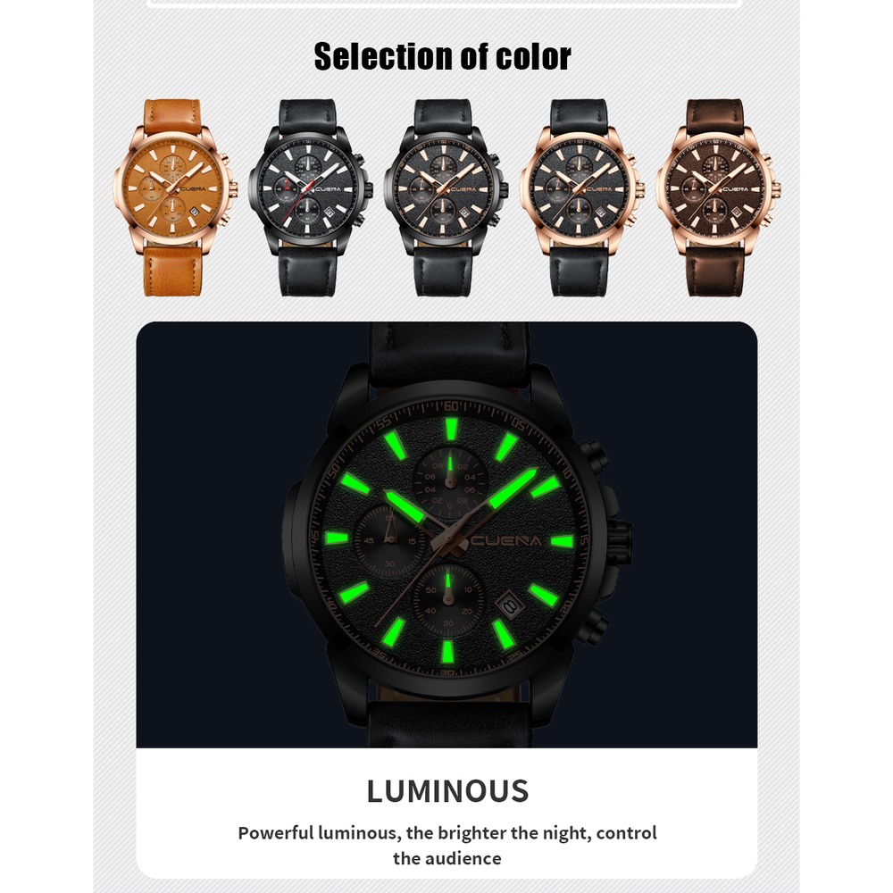 Đồng hồ CRRJU 6820 L dây da máy quartz phong cách thể thao không thấm nước thời trang công sở đa năng dành cho nam