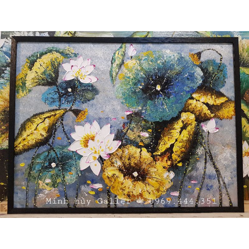HOA SEN - TRANH ĐẸP, HỌA SỸ VẼ THỦ CÔNG- TRANH TRANG TRÍ NHÀ CỬA(85×65 CM)