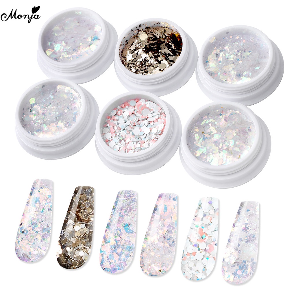 MONJA [Hàng mới về] Set 6/12 hộp phụ kiện trang trí móng hình lục giác làm bằng vỏ sò 3d