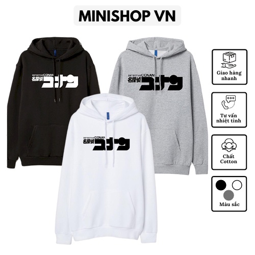 Áo nỉ hoodie thám tử lừng danh Conan chất nỉ bông dày ấm mềm mịn dáng rộng thoải mái