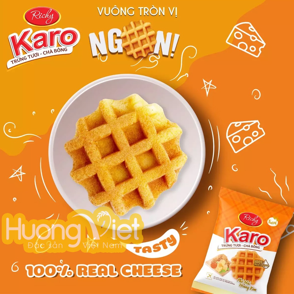 Bánh Karo phô mai hoàng kim, bánh karo trứng tươi chà bông sợi gà túi 156g (6 gói x 26g) Date mới