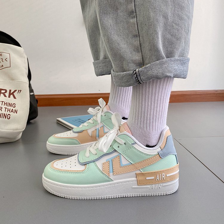 Giày air force 1 nữ phong cách Retro màu trắng xanh, Giày sneakers nữ phong cách Hàn Quốc bản đẹp đầy đủ bill box