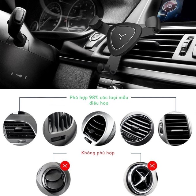 Giá đỡ điện thoại kẹp cửa điều hoà ô tô công cơ học cảm ứng trọng lực hợp kim | BigBuy360 - bigbuy360.vn