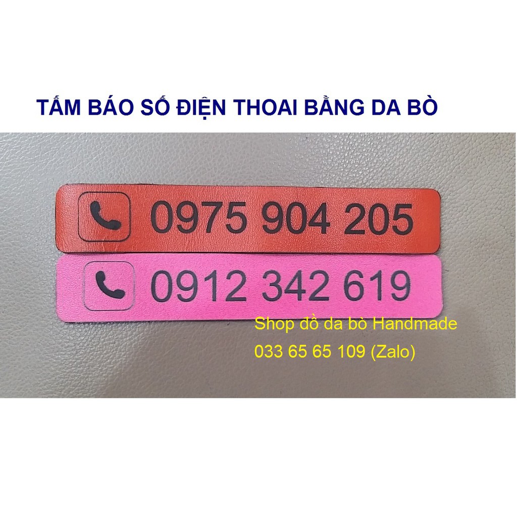 Tấm báo số điện thoại, thẻ ghi số gắn trên ô tô giúp mọi người có thể liên hệ khi cần, bằng da bò, nhiều mầu sắc