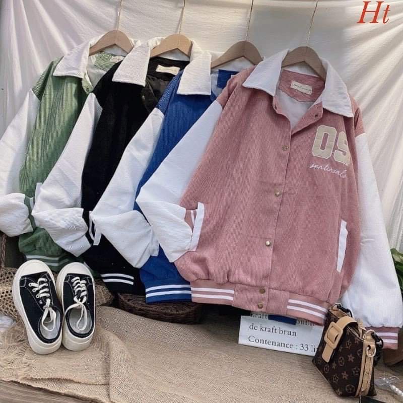 Áo bomber nhung phối tay 09 cổ bẻ