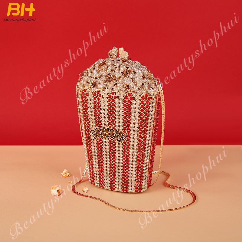 Túi Đựng Điện Thoại Di Động Hình Bắp Rang Bơ Đính Đá Pha Lê Dễ Thương Sáng Tạo