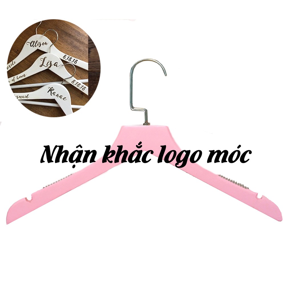 Móc Gỗ Treo Quần Áo Gỗ Hồng Nhạt Vai Đệm 38cm (10 móc)