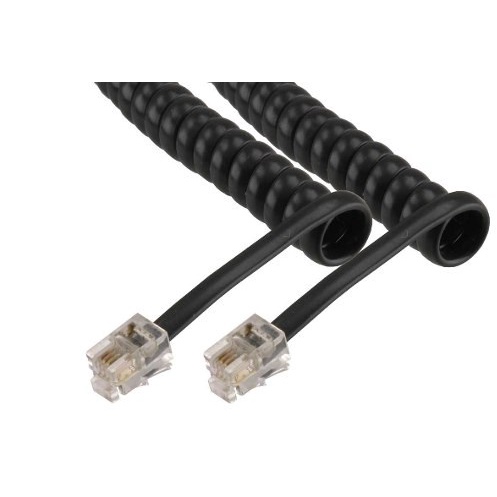 Dây tai nghe cho điện thoại bàn RJ9 2 mét xoắn lò xo - RJ9 cable Telephone Panasonic Màu Đen