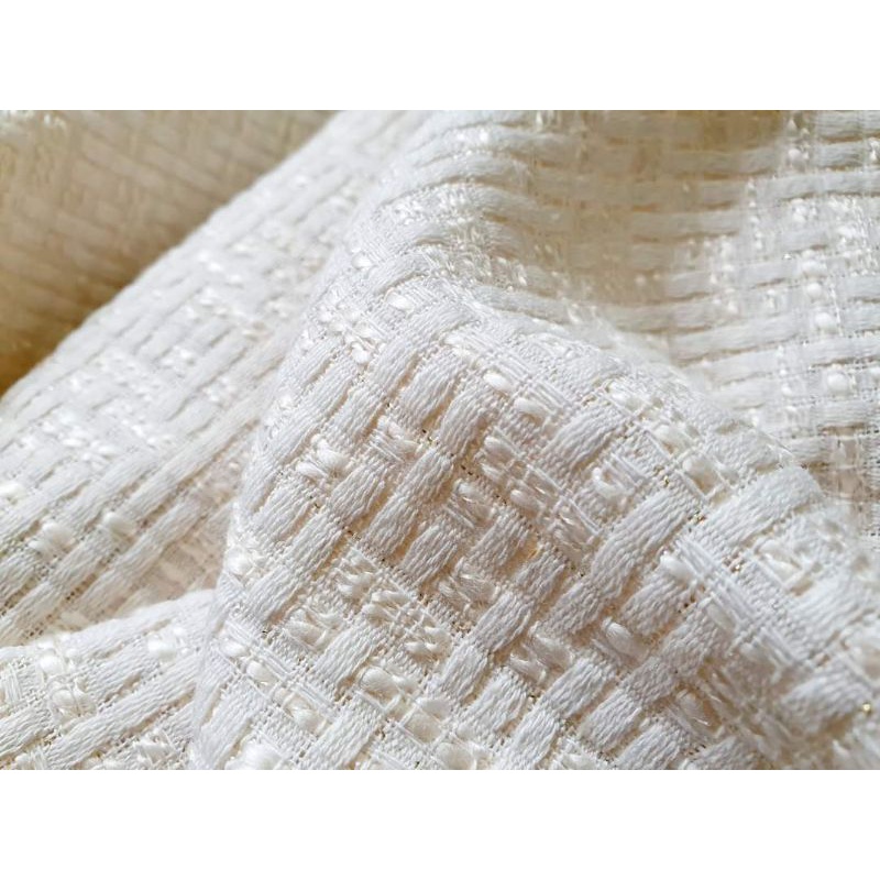 VẢI DẠ TWEED Y MẪU MAY ÁO, VÁY, BỘ ĐỒ. DẠ TWEED TRẮNG KEM, dày dặn mềm mại cực kỳ, Ảnh vải của shop chụp