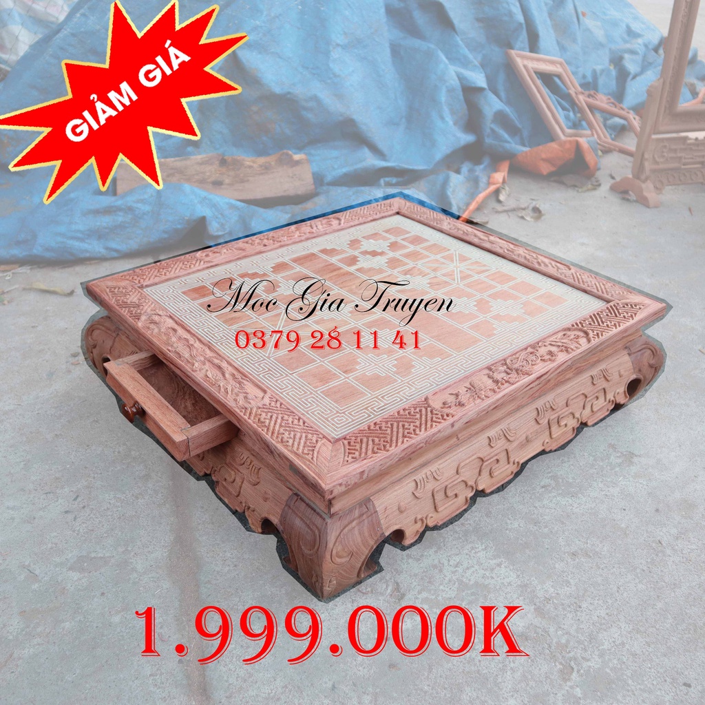 Bàn chơi cờ tướng gỗ hương đá chữ nhật gấm đá 60x55x18