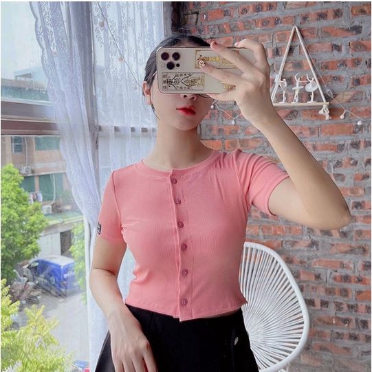 Áo thun Croptop nữ Tay ngắn ôm body khóa cúc, croptop ngắn tay ,Croptop Nữ Tay ngắn Ulzzang tôn dáng