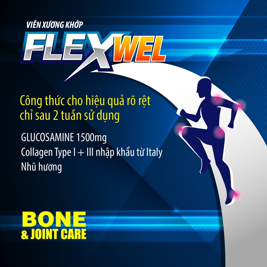 Viên Uống Hỗ Trợ Giảm Đau Nhức Xương Khớp Green Heart Pharma Flexwel Lọ 30 viên