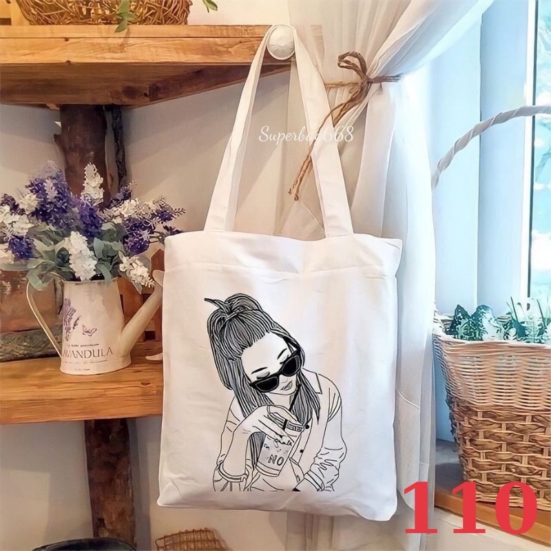 Túi tote túi vải canvas Hàn Quốc đựng vừa A4 laptop đi chơi đi học Superbag668 HQ215