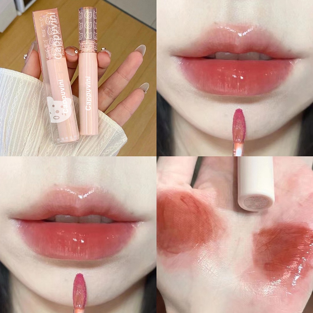 🌈Son kem bóng CAPPUVINI gấu hồng Bubbly Bear Lip Glaze ombre gấu xanh hồng căng bóng mềm mịn