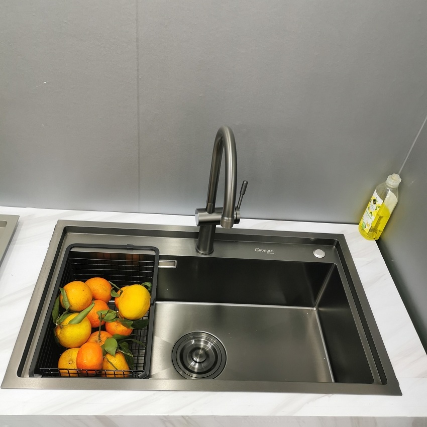 Chậu rửa bát 1 hố GRÜNDER HÀNG CHÍNH HÃNG CAO CẤP Bầu rác to đại 140mm thoát nước nhanh