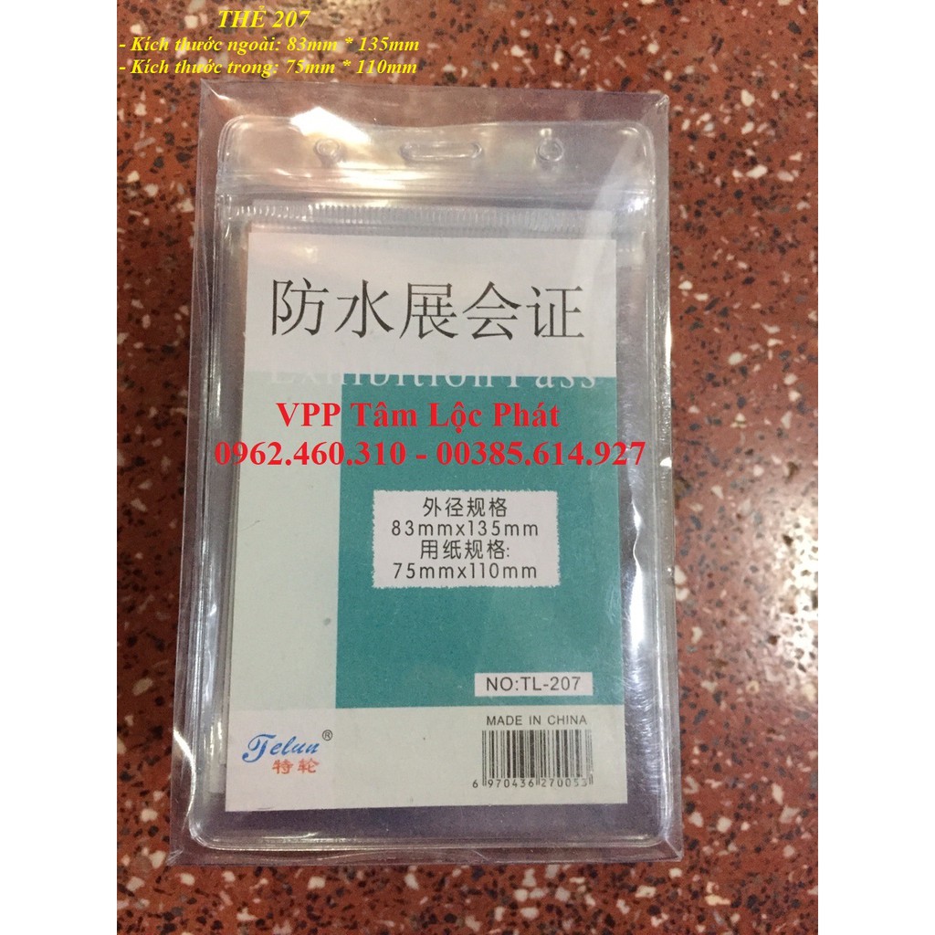 SỈ 100 BAO THẺ TÊN 207  chống thấm nước, KT 83*135mm - Thẻ đeo nhân viên