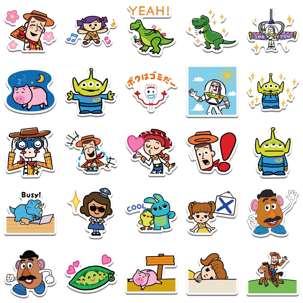 Bộ 50 Miếng Dán Hoạt Hình Disney Chống Nước Trang Trí Laptop/Guitar/Điện Thoại/Ván Trượt Không Thấm Nước