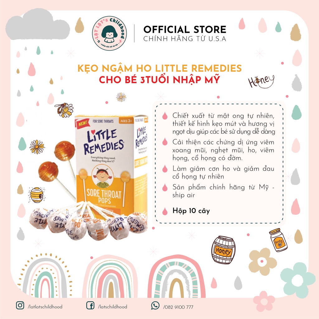 Kẹo mút ngậm ho cho bé Little Remedies 10 chiếc