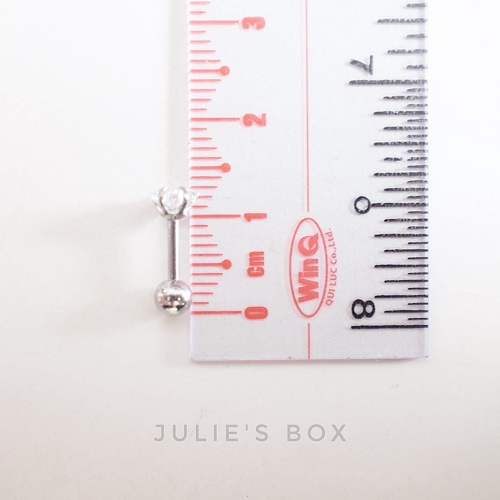 [1 Chiếc] Khuyên Tai Titan Đá Trắng Ngôi Sao Zircon Unisex Màu Bạc Đuôi Bi Không Gỉ Không Ngứa Bông Tai Julies Box 66