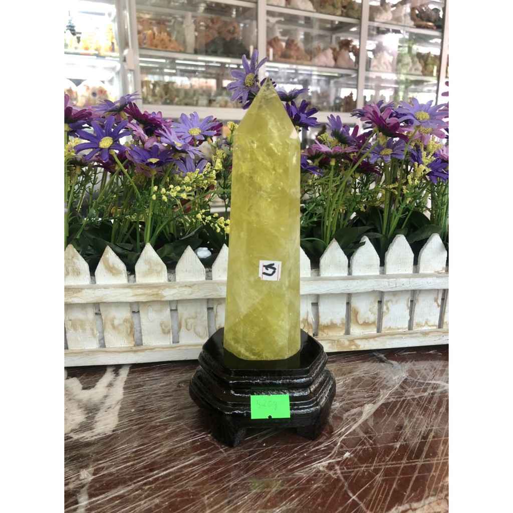 Trụ đá phong thủy trấn thạch đá citrine vàng trang trí bàn làm việc