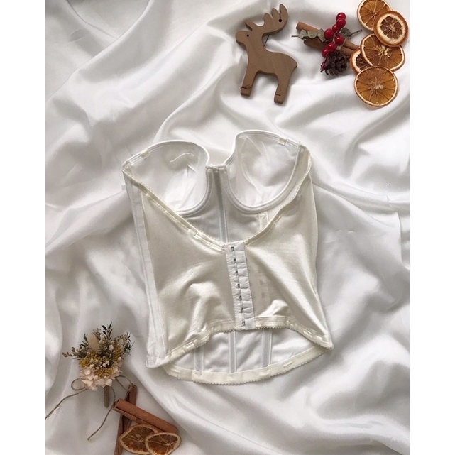 Áo corset trơn trắng nơ nhỏ 2hand