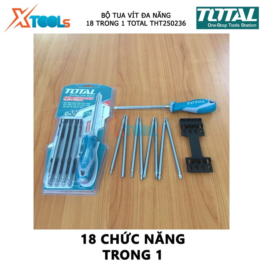 Bộ tuốc nơ vít đa năng 18 chi tiết TOTAL THT250236 | Bộ tua vít kích thước 6.35X160MM [CHÍNH HÃNG] [XTOOLs]