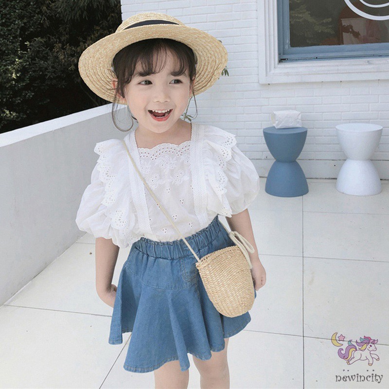 Set Áo Thun Tay Ngắn &amp; Chân Váy Jean Cho Bé Gái