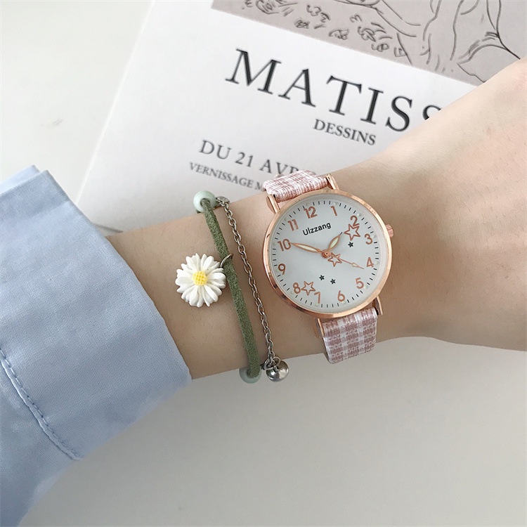 Đồng Hồ Thời Trang Họa Tiết Kẻ Sọc Phong Cách Hàn Quốc