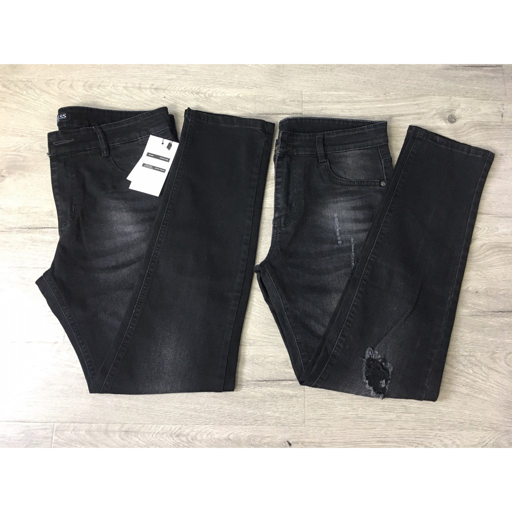 Quần Jeans Nam Đen Rách Co Giãn 4 Chiều Size Dưới 75kg GOZ